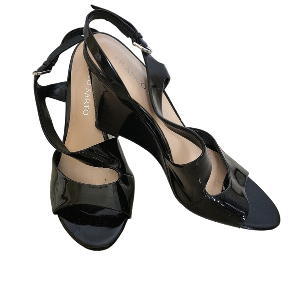Franco Sarto shoes  black patent wedge heel sandals - Picture 1 of 8